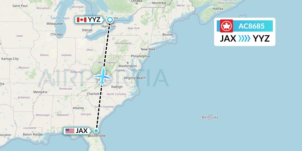 AC8685 Air Canada Flight Map: Jacksonville to Toronto