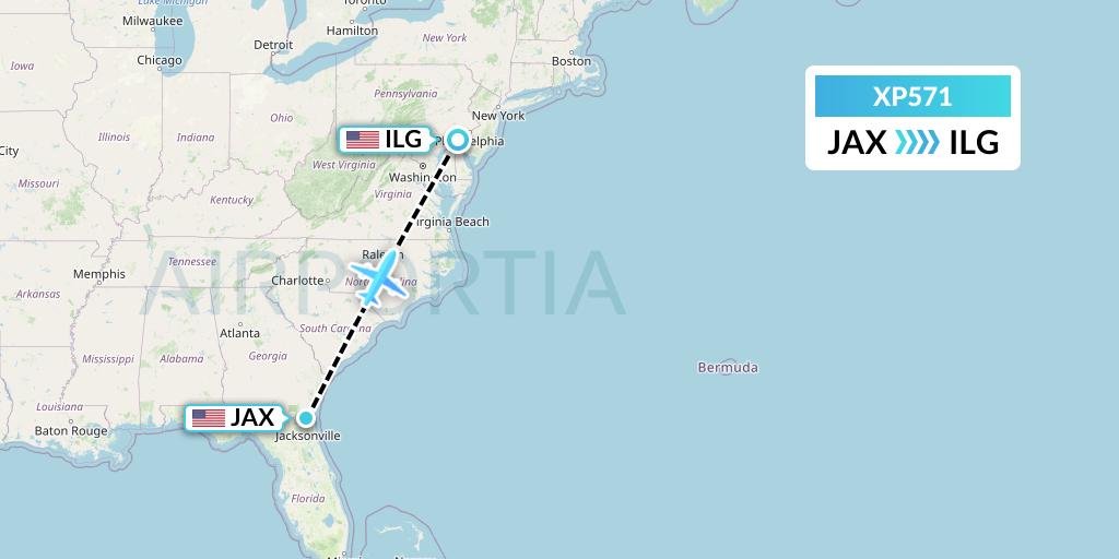 XP571 Avelo Airlines Flight Map: Jacksonville to Wilmington