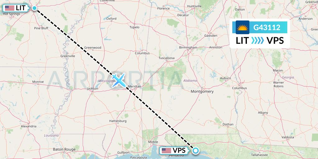 G43112 Allegiant Air Flight Map: Little Rock to Valparaiso