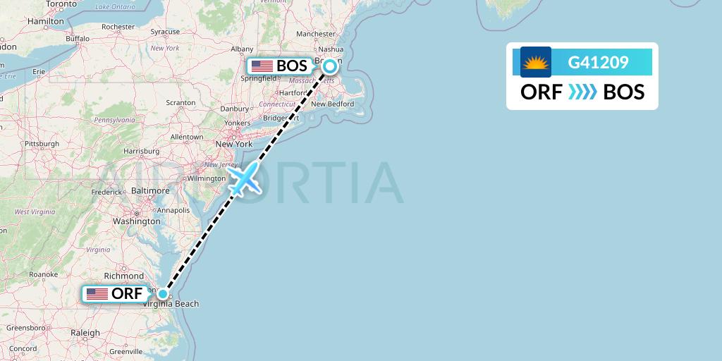 G41209 Allegiant Air Flight Map: Norfolk to Boston