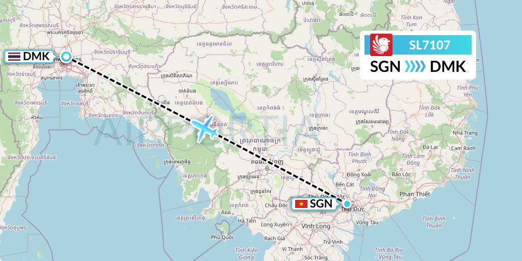 SL7107 Thai Lion Air Flight Map: Ho Chi Minh City to Bangkok