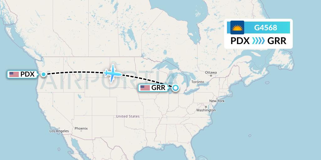 G4568 Allegiant Air Flight Map: Portland to Grand Rapids