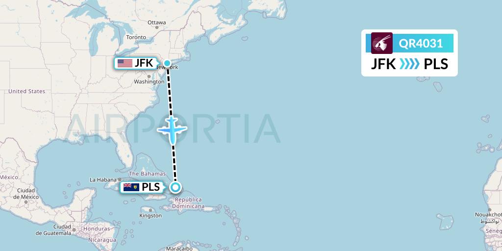 QR4031 Qatar Airways Flight Map: New York to Providenciales