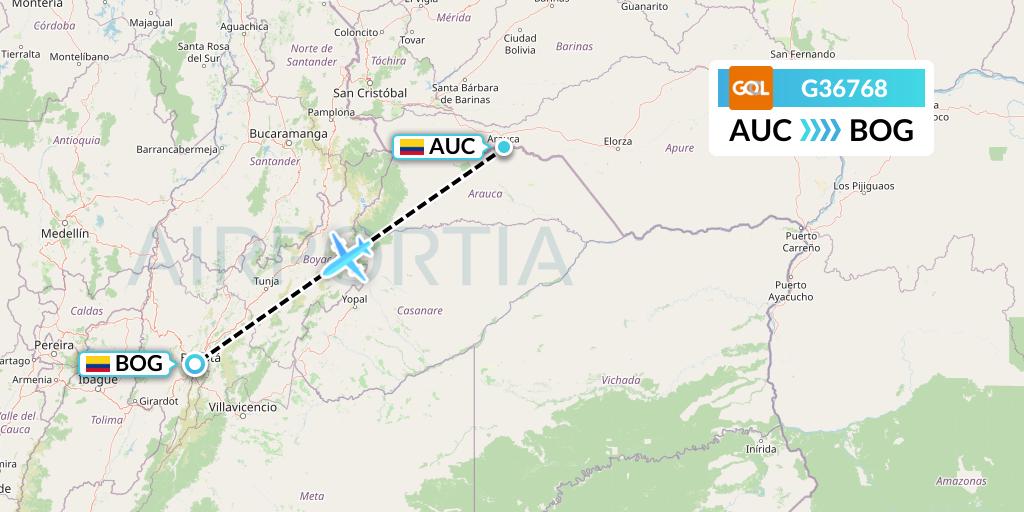 G36768 GOL Transportes Aeros Flight Map: Arauca to Bogota