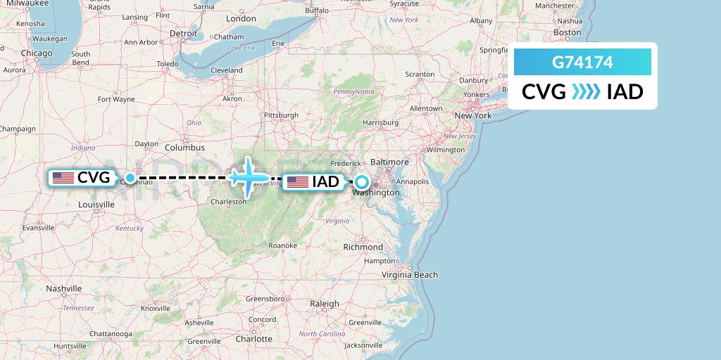 G74174 GoJet Flight Map: Cincinnati to Washington