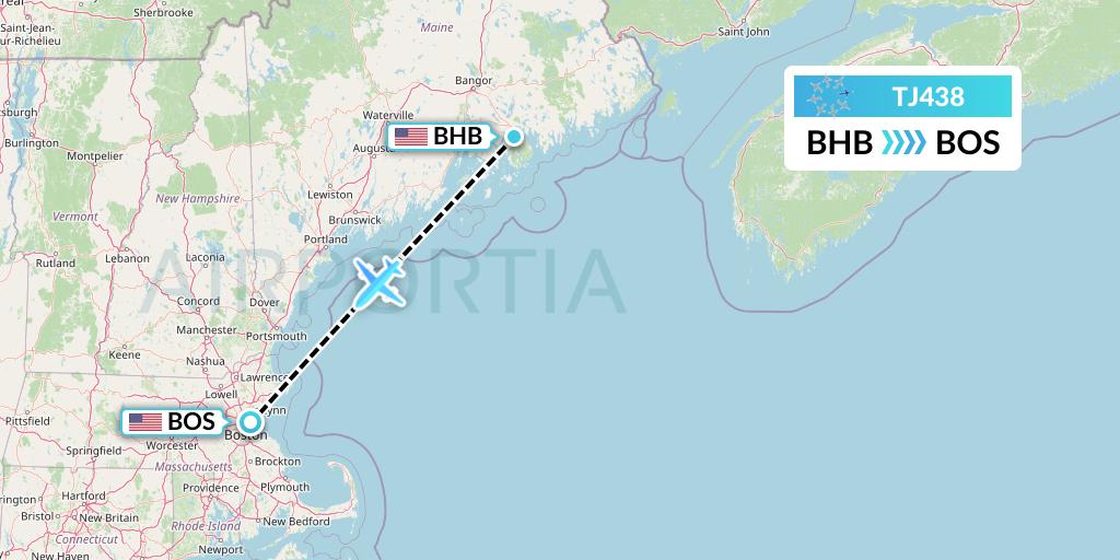 TJ438 Tradewind Aviation Flight Map: Bar Harbor to Boston