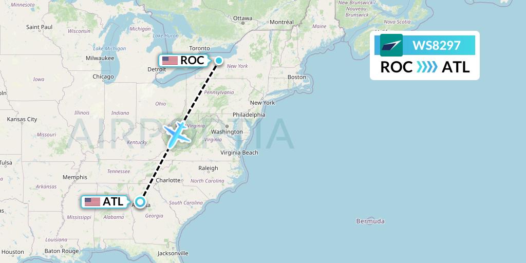 WS8297 WestJet Flight Map: Rochester to Atlanta