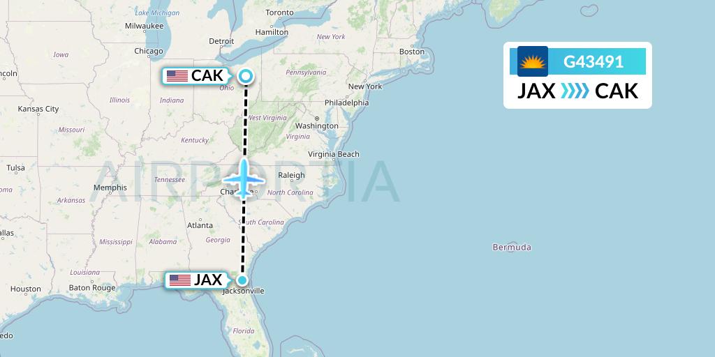 G43491 Allegiant Air Flight Map: Jacksonville to Akron