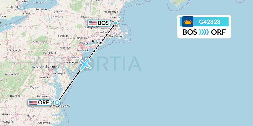 G42828 Allegiant Air Flight Map: Boston to Norfolk