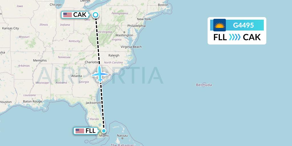 G4495 Allegiant Air Flight Map: Fort Lauderdale to Akron