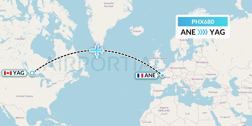 PHX680 SkyCare Flight Map: Angers to Fort Frances