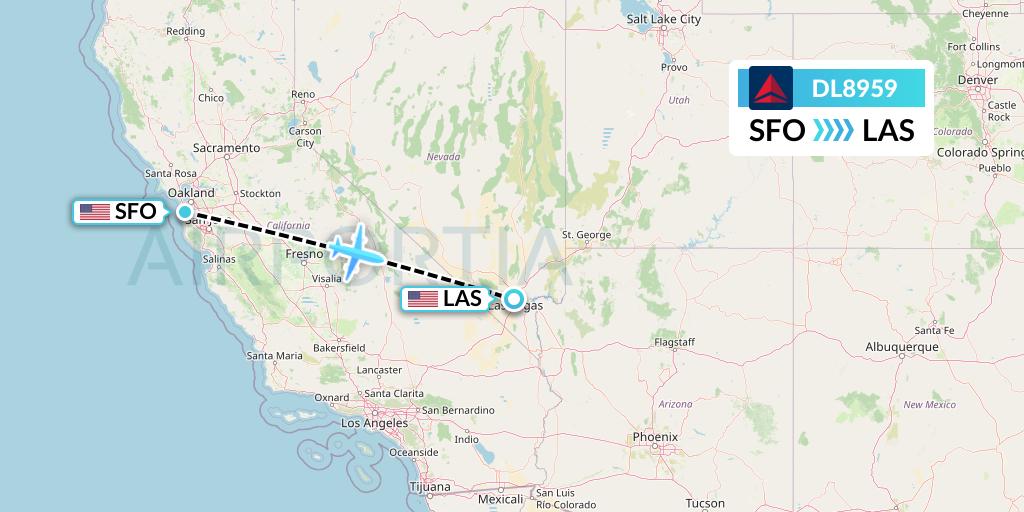 DL8959 Delta Air Lines Flight Map: San Francisco to Las Vegas
