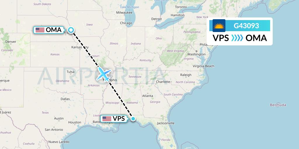 G43093 Allegiant Air Flight Map: Valparaiso to Omaha