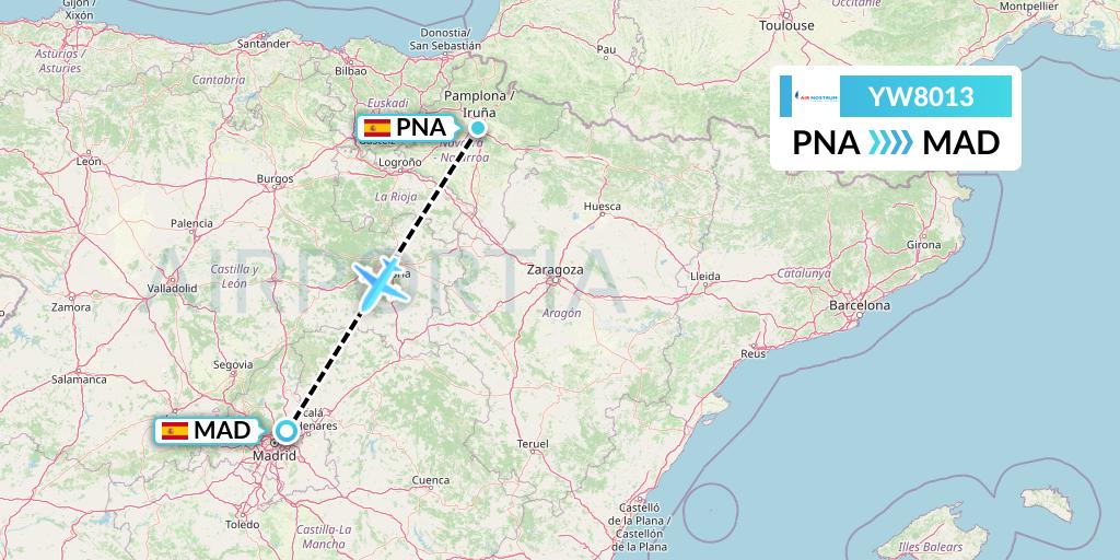 YW8013 Air Nostrum Flight Map: Pamplona to Madrid