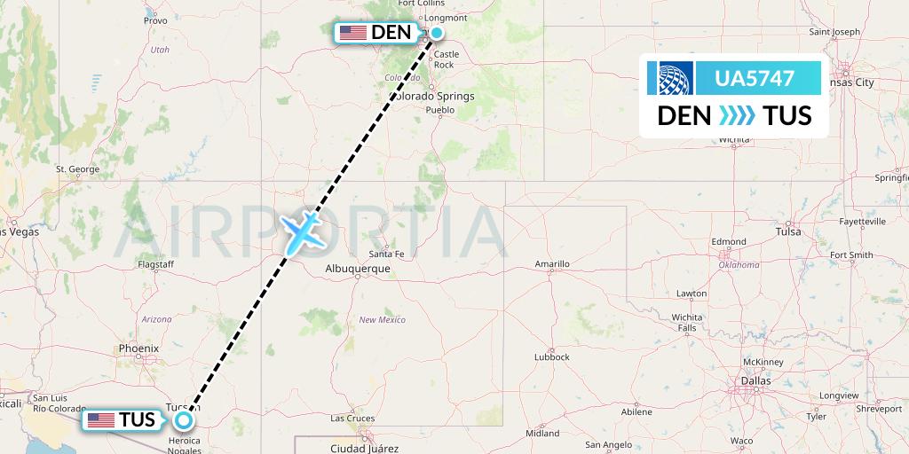 UA5747 United Airlines Flight Map: Denver to Tucson