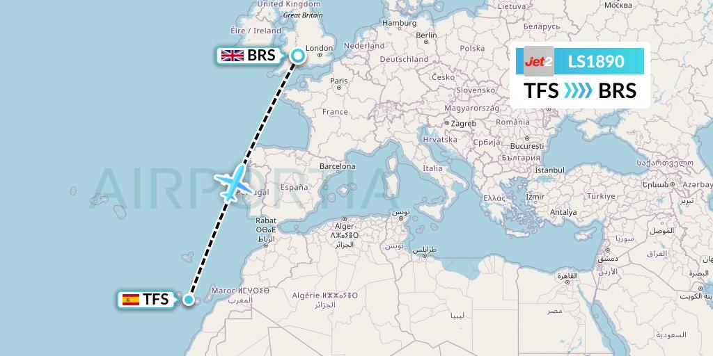 LS1890 Jet2 Flight Map: Tenerife to Bristol
