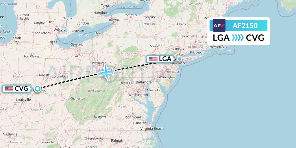 AF2150 Air France Flight Map: New York to Cincinnati