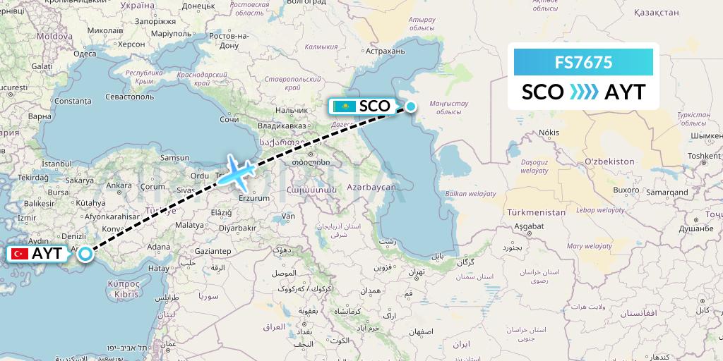 FS7675 Flyr Flight Map: Aktau to Antalya