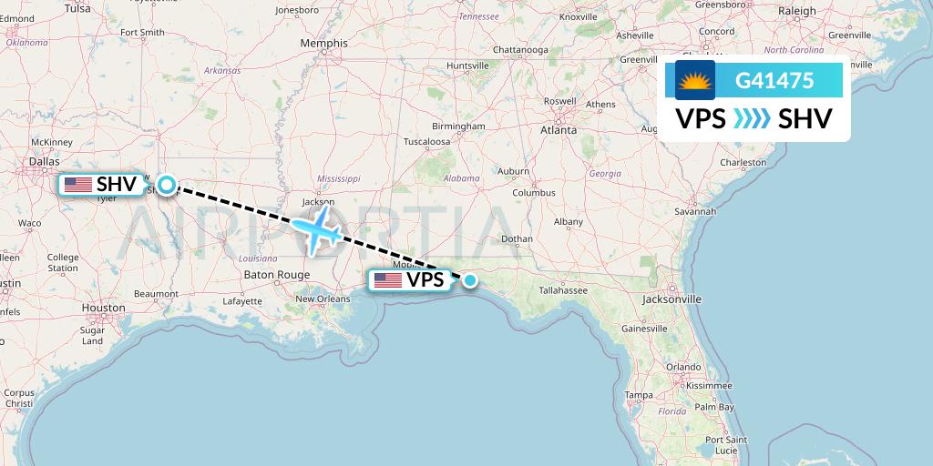 G41475 Allegiant Air Flight Map: Valparaiso to Shreveport