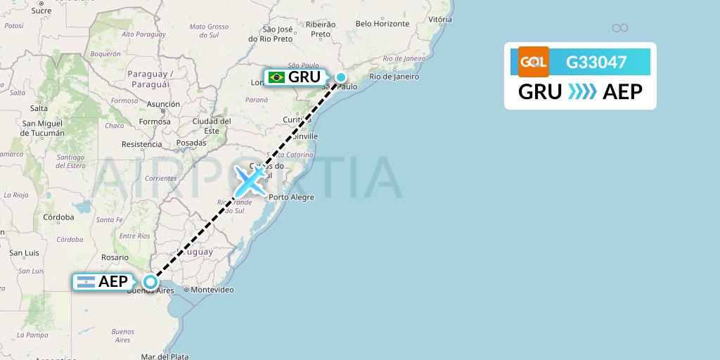 G33047 GOL Transportes Aeros Flight Map: Sao Paulo to Buenos Aires