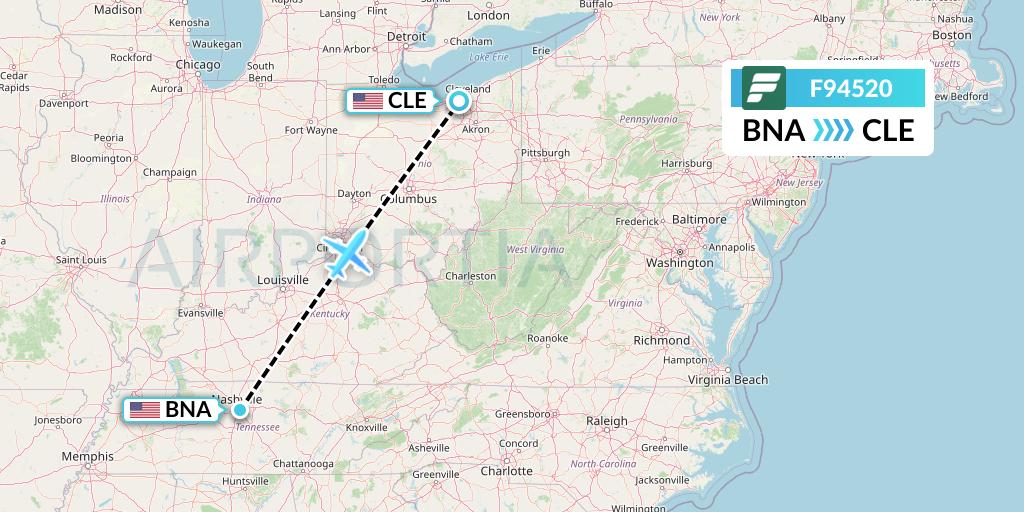 F94520 Frontier Airlines Flight Map: Nashville to Cleveland