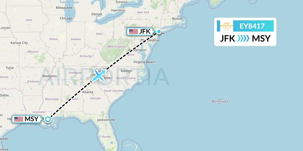 EY8417 Etihad Airways Flight Map: New York to New Orleans