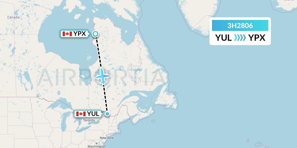 3H2806 Air Inuit Flight Map: Montreal to Puvirnituq