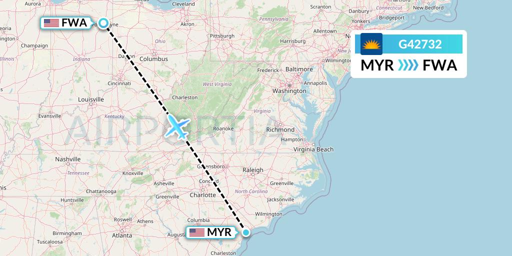G42732 Allegiant Air Flight Map: Myrtle Beach to Fort Wayne