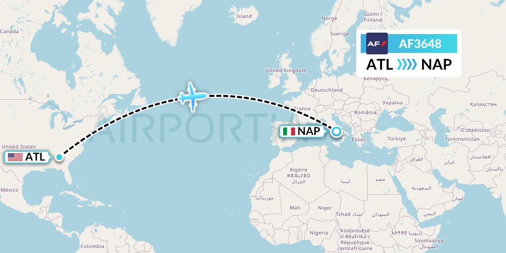 AF3648 Air France Flight Map: Atlanta to Naples
