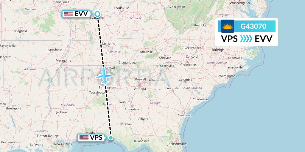 G43070 Allegiant Air Flight Map: Valparaiso to Evansville