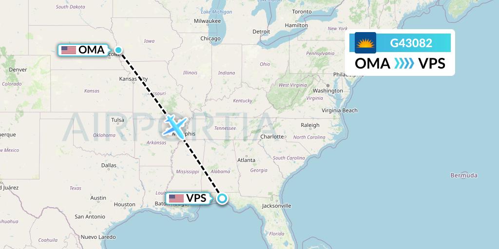 G43082 Allegiant Air Flight Map: Omaha to Valparaiso