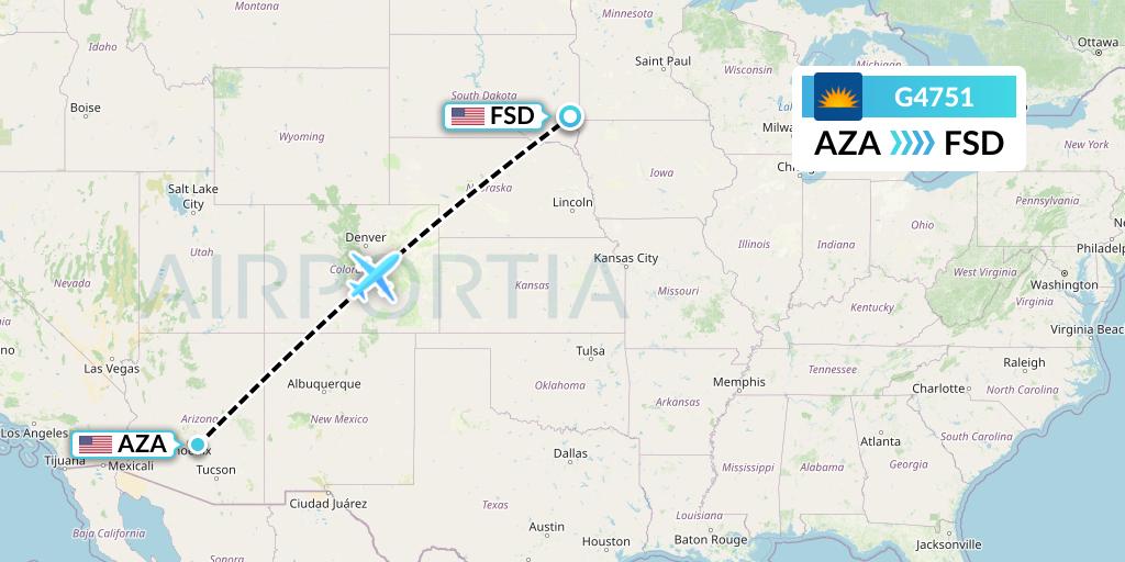 G4751 Allegiant Air Flight Map: Phoenix to Sioux Falls