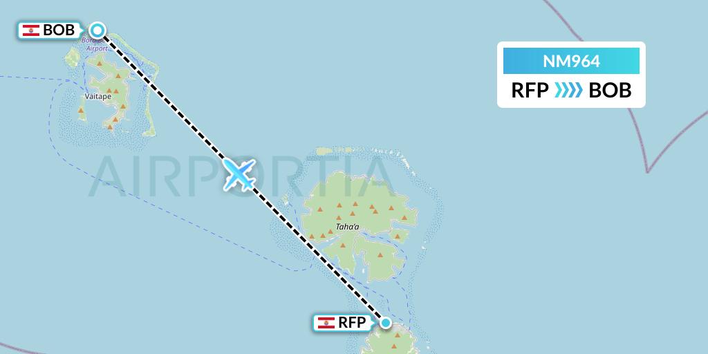 NM964 Air Moana Flight Map: Raiatea to Bora Bora