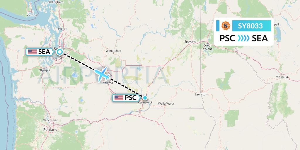 SY8033 Sun Country Airlines Flight Map: Pasco to Seattle