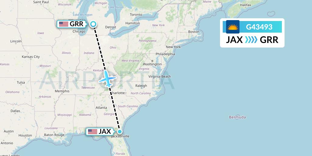 G43493 Allegiant Air Flight Map: Jacksonville to Grand Rapids