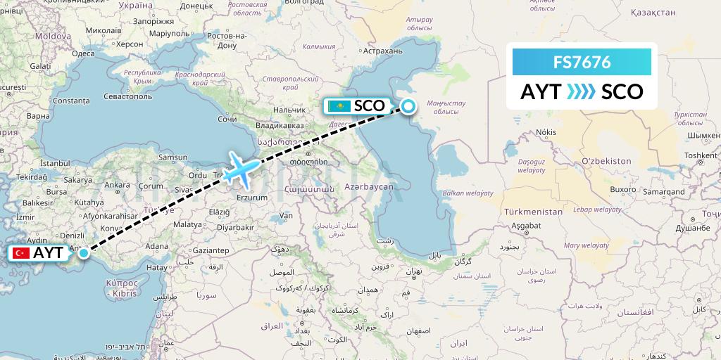 FS7676 Flyr Flight Map: Antalya to Aktau