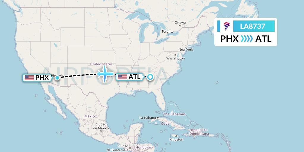 LA8737 LAN Airlines Flight Map: Phoenix to Atlanta