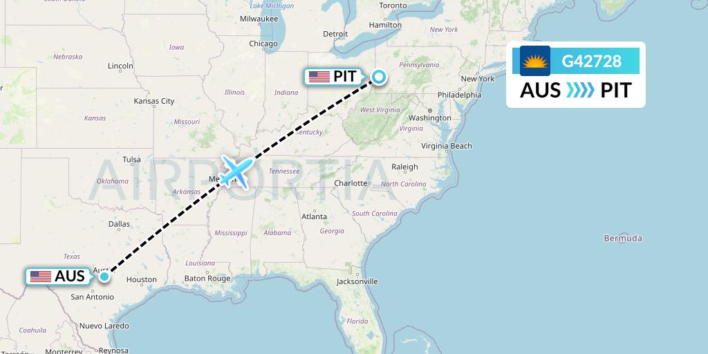 G42728 Allegiant Air Flight Map: Austin to Pittsburgh