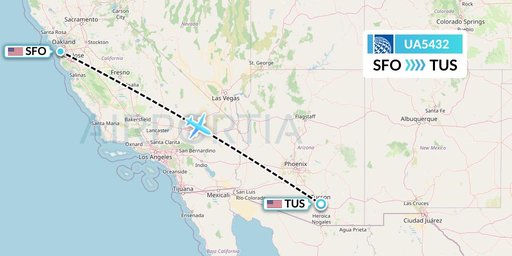 UA5432 United Airlines Flight Map: San Francisco to Tucson