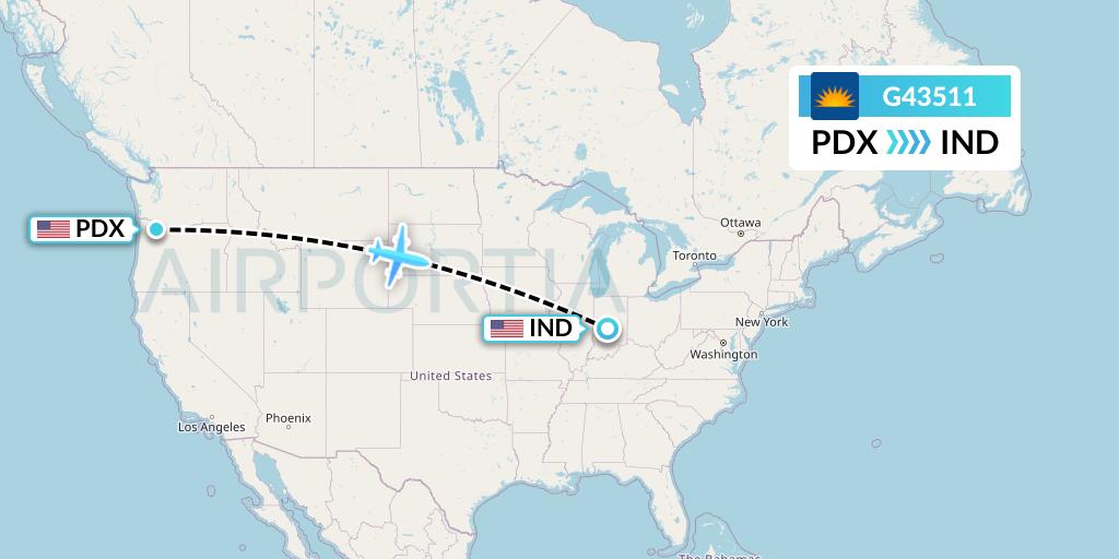 G43511 Allegiant Air Flight Map: Portland to Indianapolis