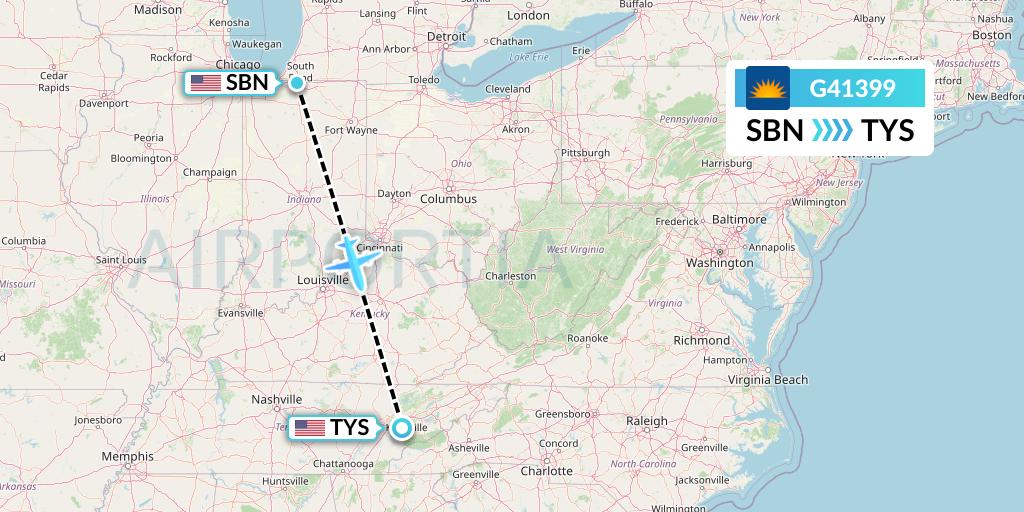 G41399 Allegiant Air Flight Map: South Bend to Knoxville