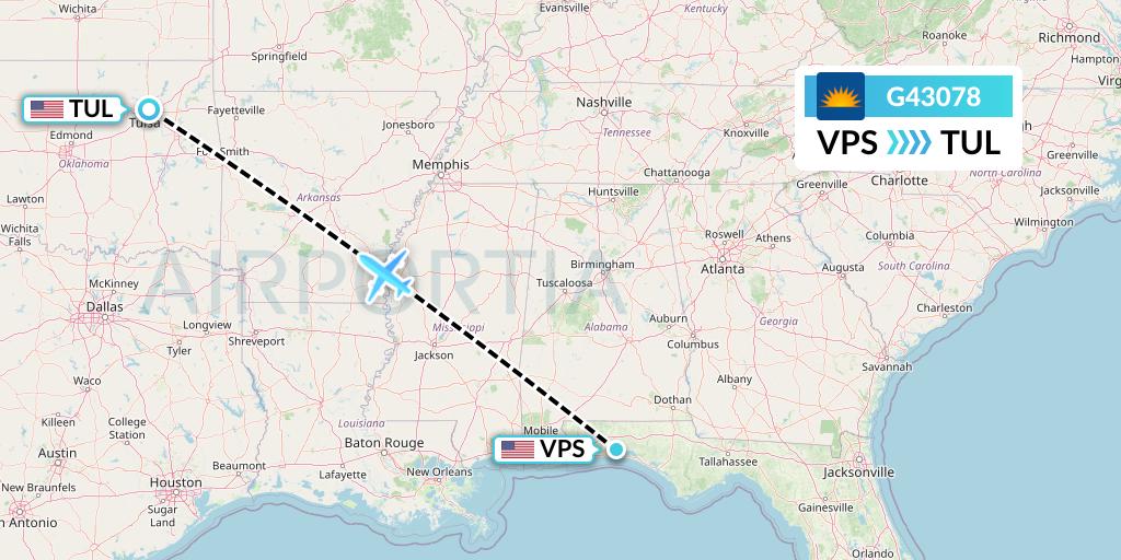 G43078 Allegiant Air Flight Map: Valparaiso to Tulsa