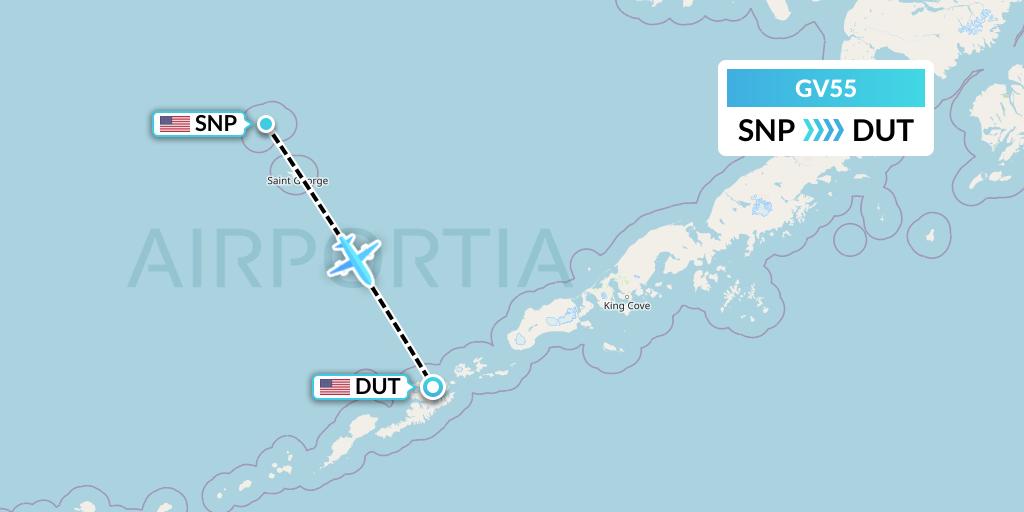 GV55 Grant Aviation Flight Map: St. Paul Island to Unalaska