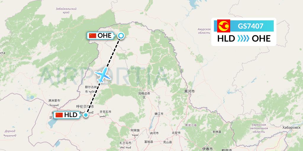 GS7407 Tianjin Airlines Flight Map: Hailar to Mohe