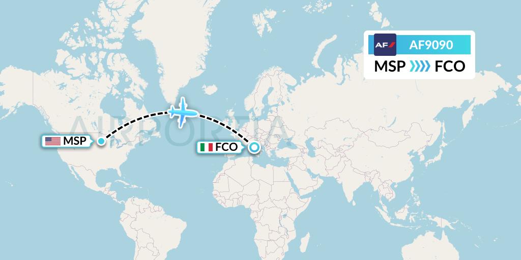 AF9090 Air France Flight Map: Minneapolis to Rome