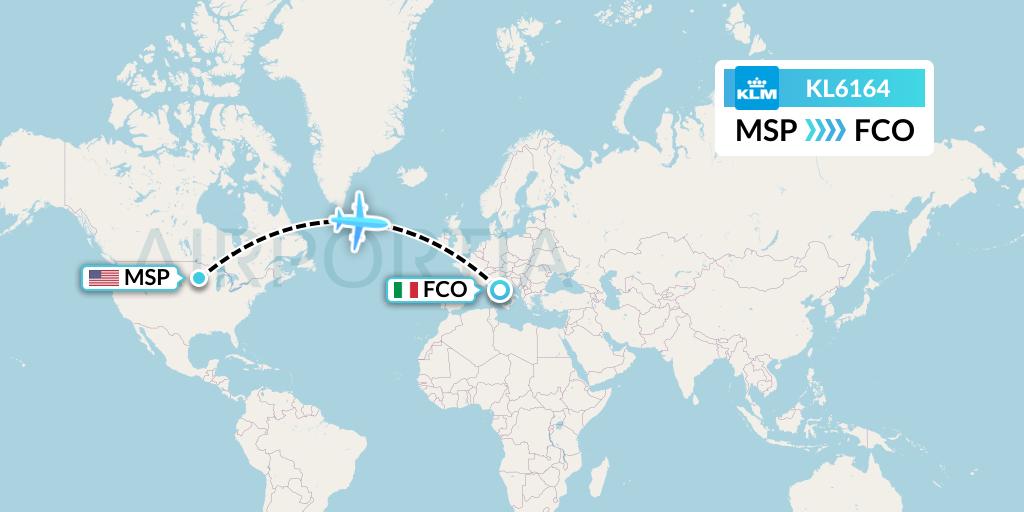 KL6164 KLM Flight Map: Minneapolis to Rome