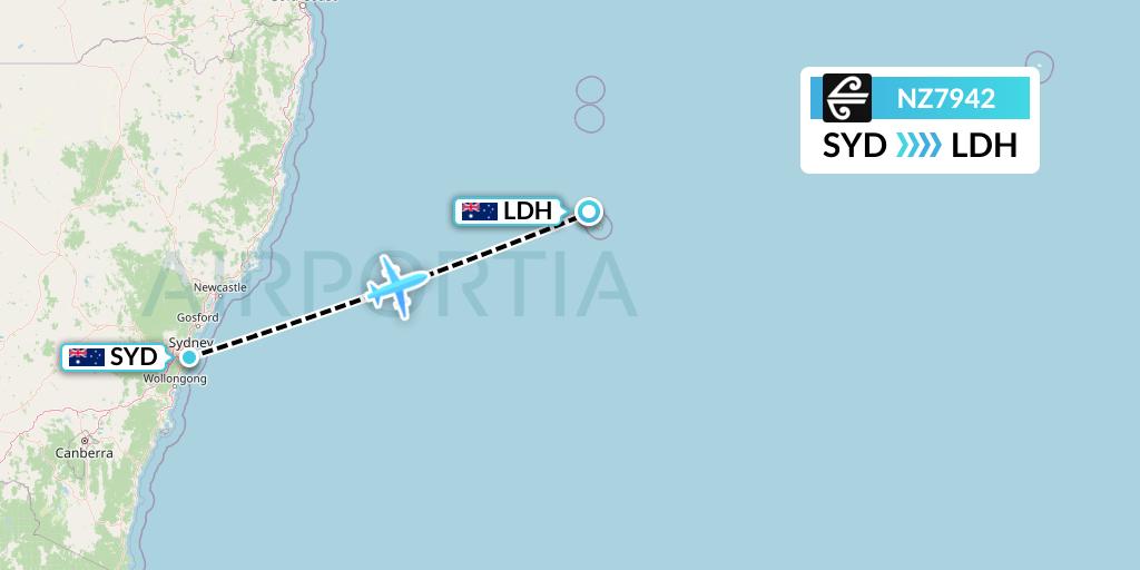 NZ7942 Air New Zealand Flight Map: Sydney to Lord Howe Island