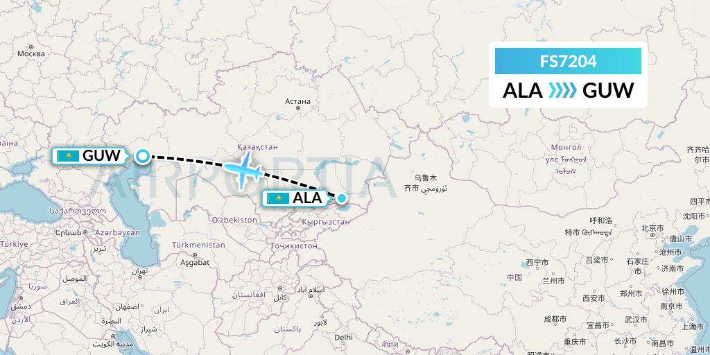 FS7204 Flyr Flight Map: Almaty to Atyrau