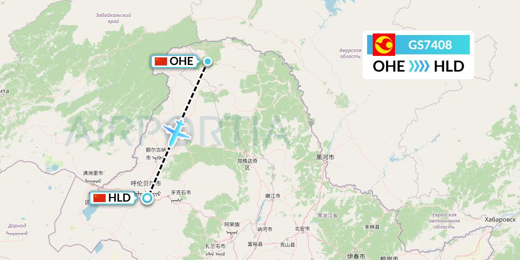 GS7408 Tianjin Airlines Flight Map: Mohe to Hailar