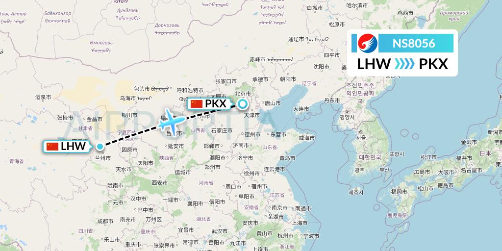 NS8056 Hebei Airlines Flight Map: Lanzhou to Beijing
